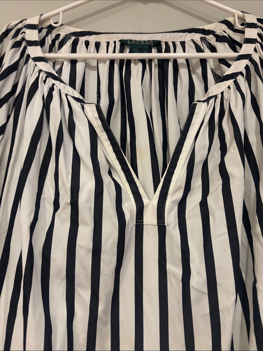 Ralph Lauren Black & White Striped V-Neck Peasant Blouse - Picture 3 of 9